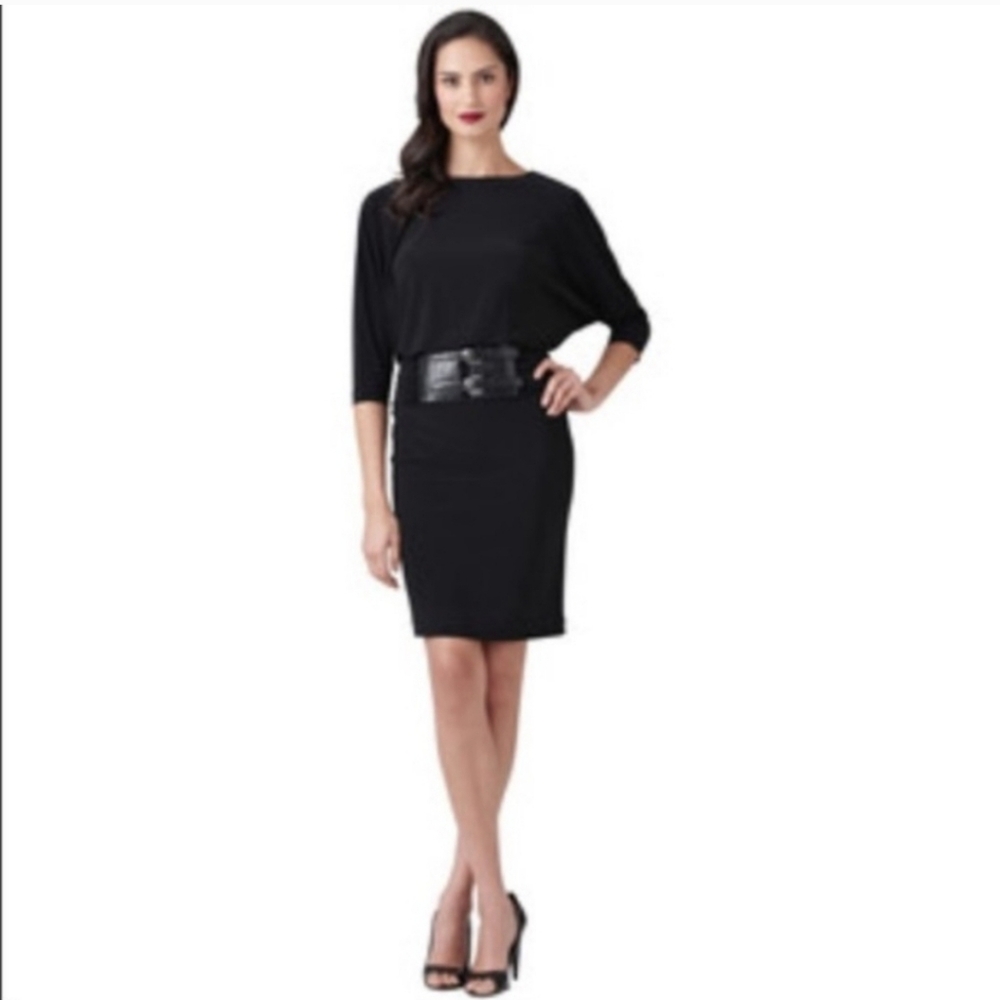 NWOT Adrianna Papell Blouson Dress Wide Double Belt Black